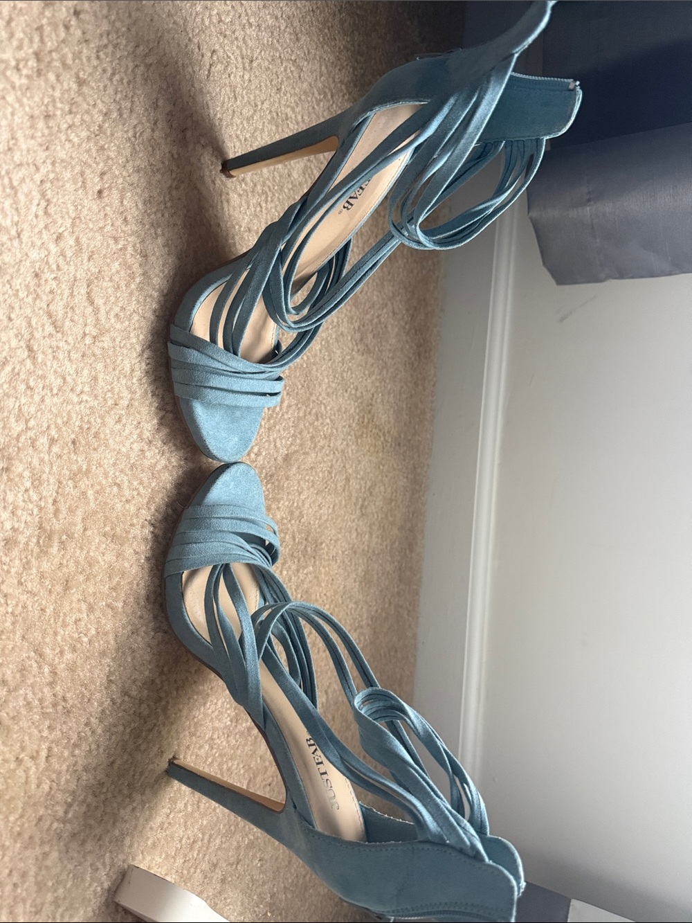 JustFab light blue/cornflower Suede Wrap Stiletto Sandals - Picture 9 of 11
